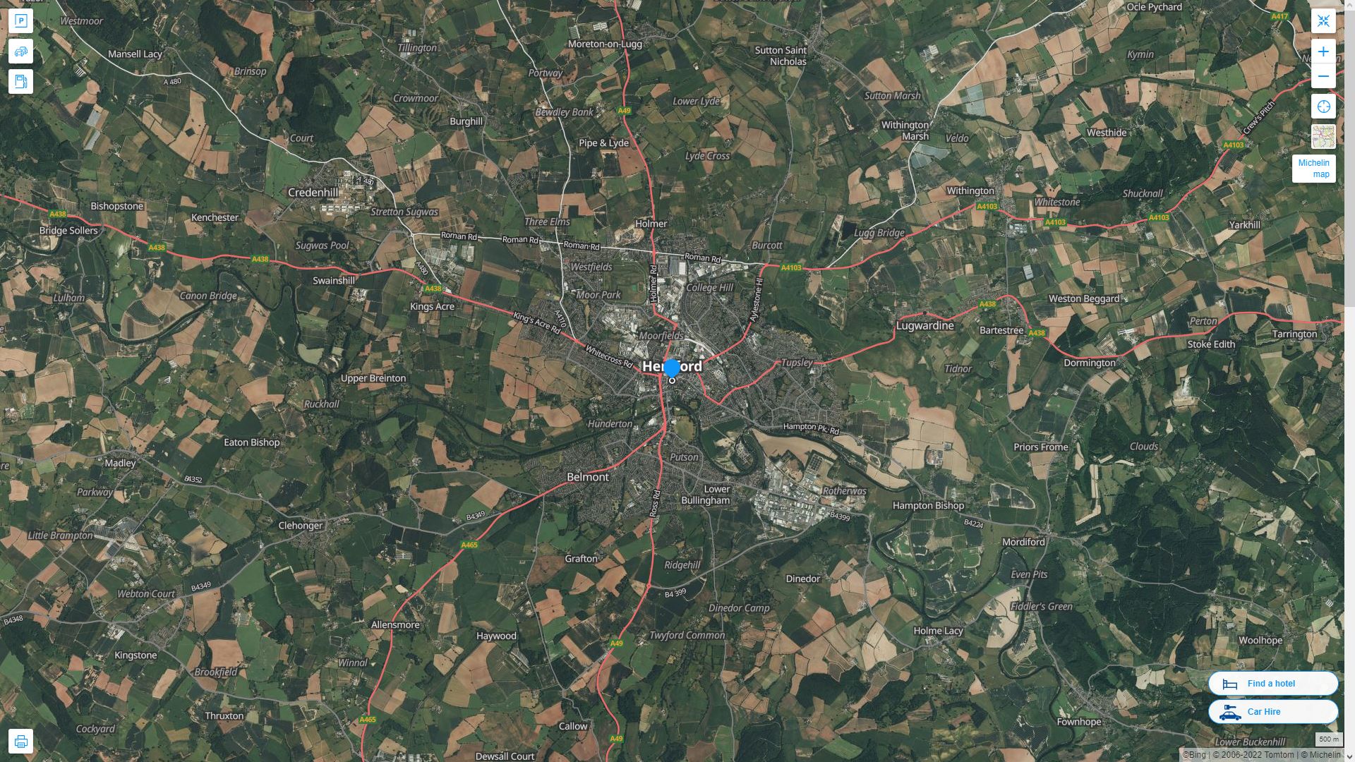 Hereford Royaume Uni Autoroute et carte routiere avec vue satellite